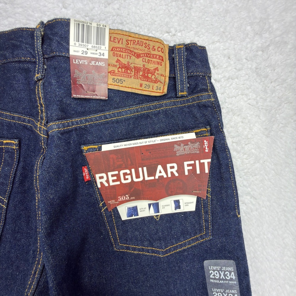 Levis 505 Regular Fit Straight Leg Jeans Mens 29x34 Blue NWT Dark Wash Y2K 2000s
